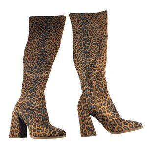 Jessica Simpson Brixten Over the Knee High Heel Boots Size 9M Leopard Print